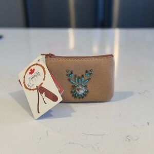 NWT! Bastien Industries Beaded Leather Coin Pouch (Tan) - Made by Huron Indians